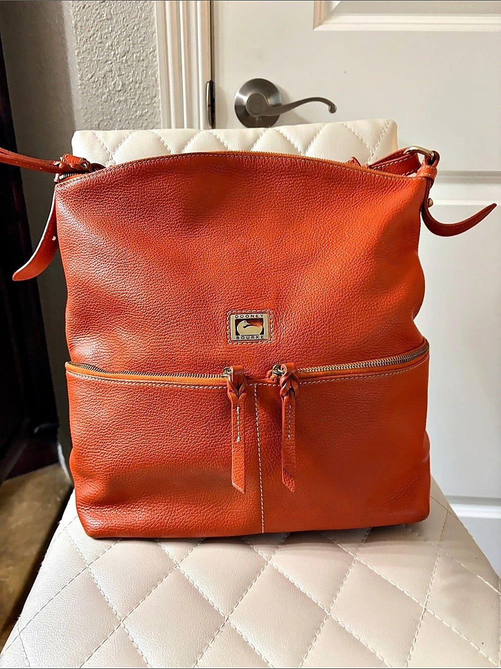 Dooney & Bourke Pebble Grain Double Zip Pocket Hobo Orange Bag